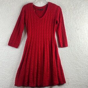 NWOT Jessica Howard Womens Red Cable Knit V-Neck Pullover Sweater Dress S SMALL